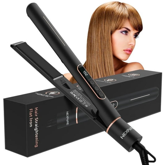 NEXPURE 1 inch Flat Iron, 2 in 1 Hair Straightener & Curling Iron Styling Tool, Fast Heat-Up, Universal Voltage, Black