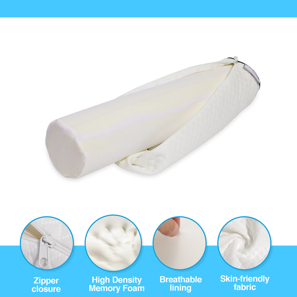Neck Roll Pillow for Neck Relief – Extra Dense Memory Foam Round Cylinder Bolster for Cervical Support