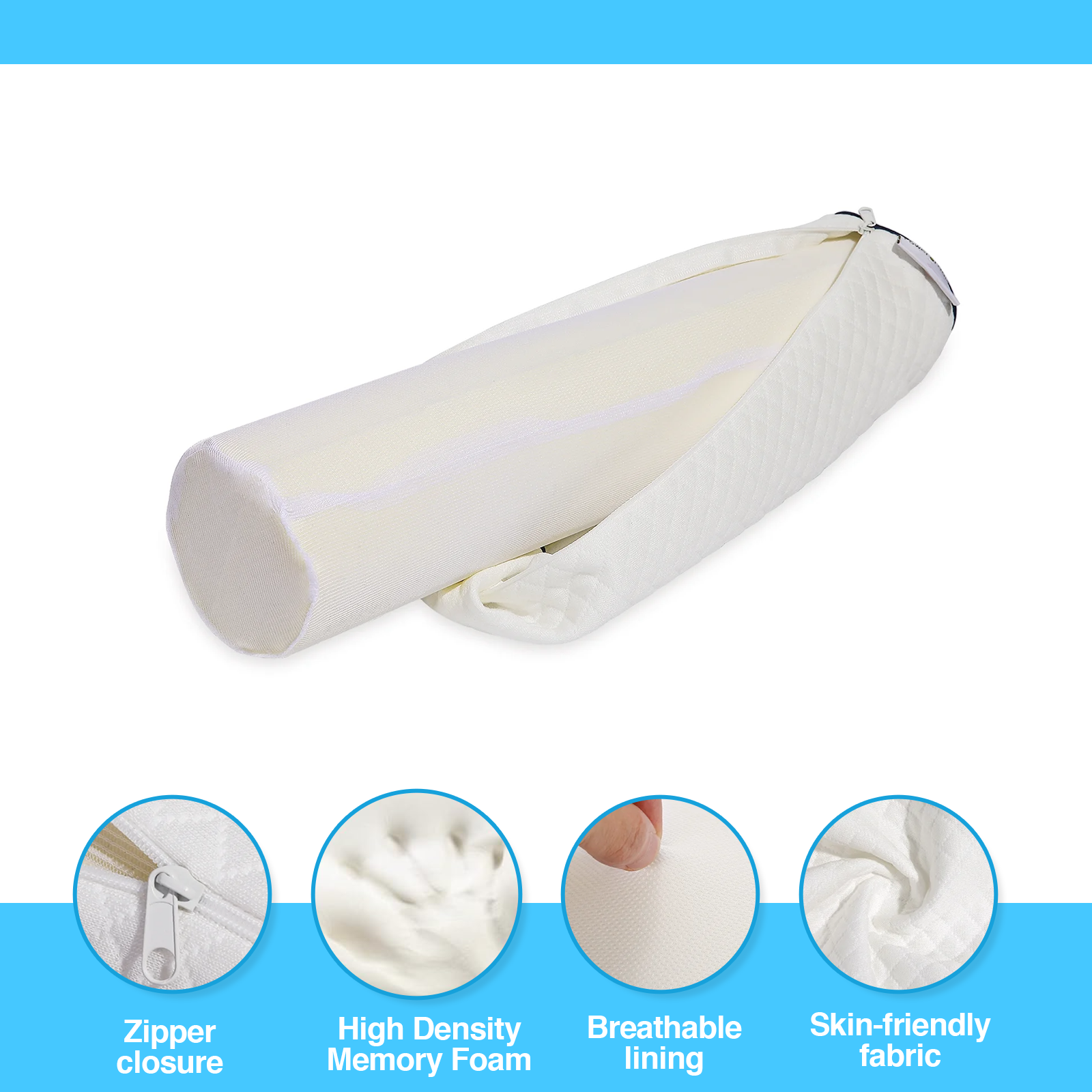 Neck Roll Pillow for Neck Relief – Extra Dense Memory Foam Round Cylinder Bolster for Cervical Support