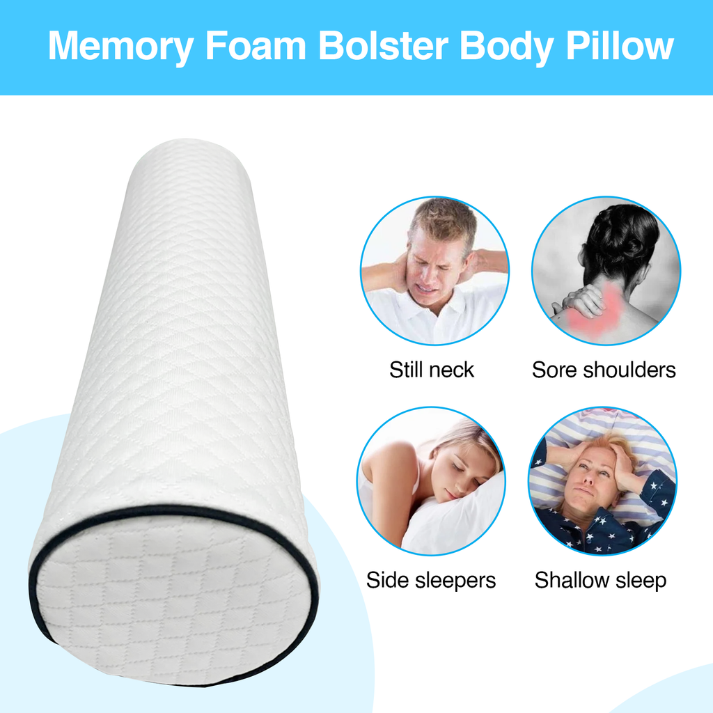 Neck Roll Pillow for Neck Relief – Extra Dense Memory Foam Round Cylinder Bolster for Cervical Support