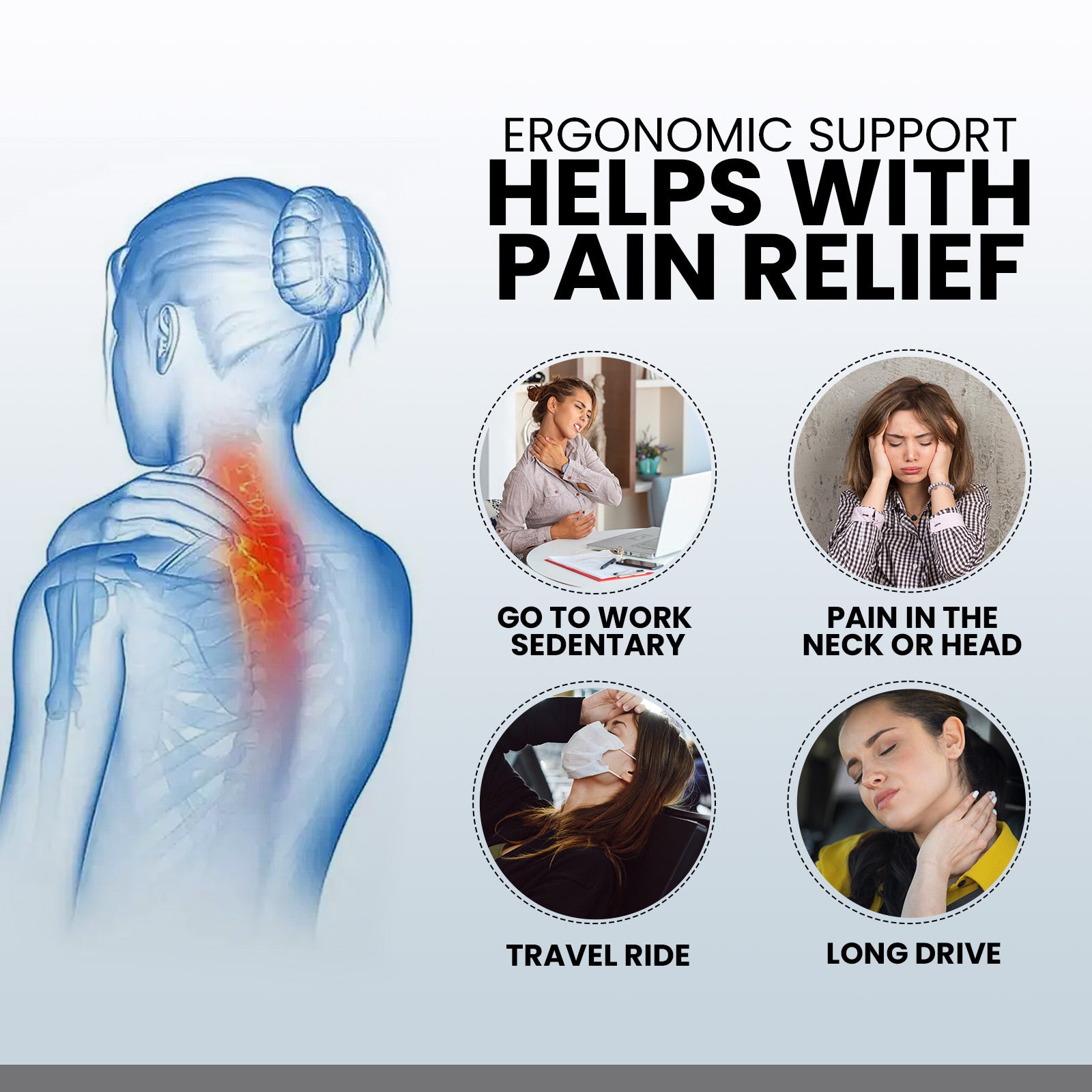 Neck Roll Pillow for Neck Relief – Extra Dense Memory Foam Round Cylinder Bolster for Cervical Support
