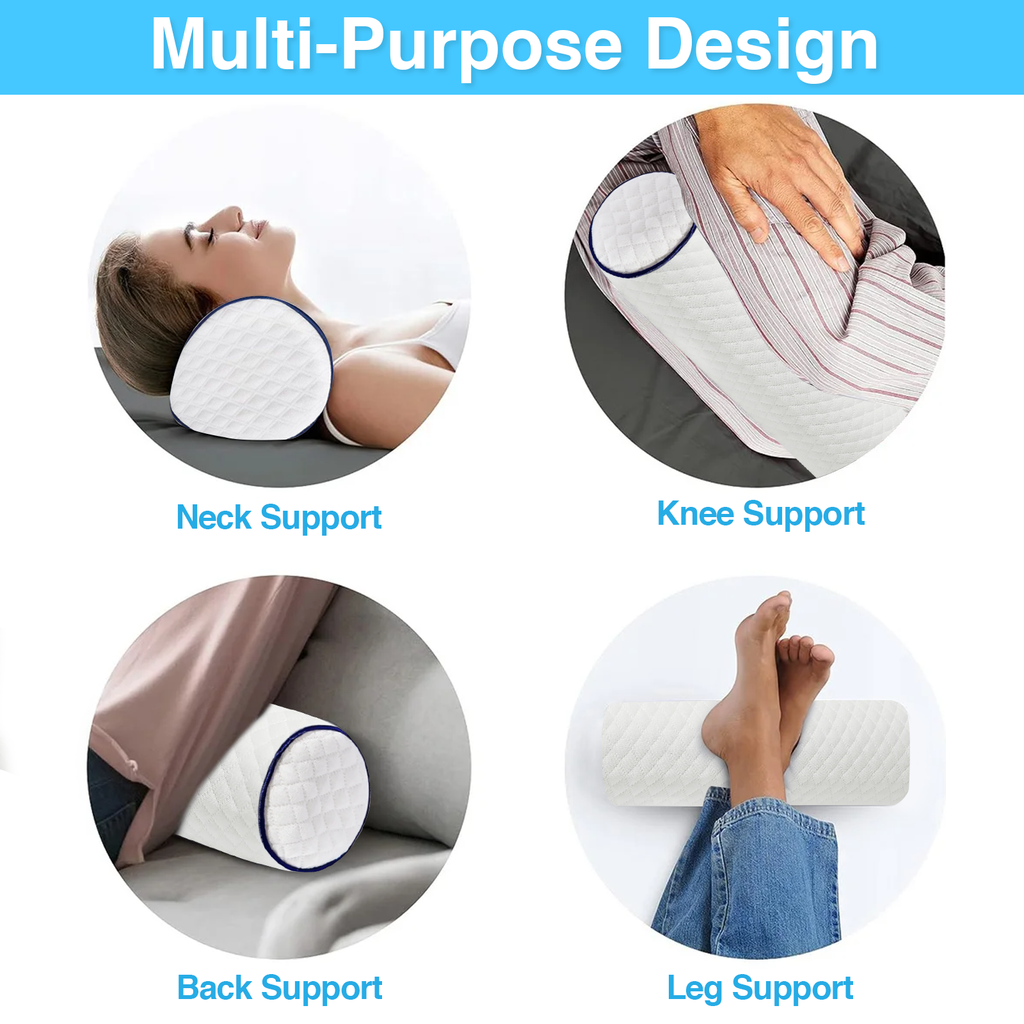 Neck Roll Pillow for Neck Relief – Extra Dense Memory Foam Round Cylinder Bolster for Cervical Support