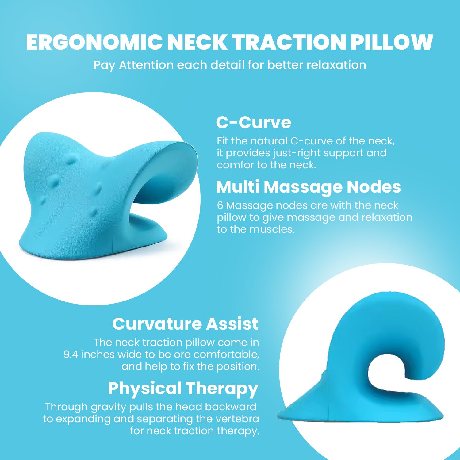 Gstrlinen Neck & Shoulder Relaxer Cervical Traction Device for TMJ Relief, Chiropractic Neck Stretcher Pillow for Cervical Spine Alignment and Tension Release (Blue)