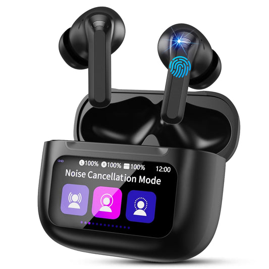Touch Screen Wireless Earbuds Bluetooth Headphones with 50H Playtime, Noise Cancelling Headphones with Mic IPX7 Waterproof in Ear Earphones for Pad Android/iOS Phones Gifts for Women Men, Black