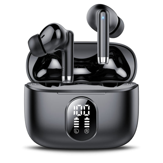 True Wireless Bluetooth Earbuds with Smart LED Display Charging Case , Bluetooth 5.0 Earbuds in-Ear TWS Stereo Headphones, IPX7 Waterproof in Ear Earphones, Black