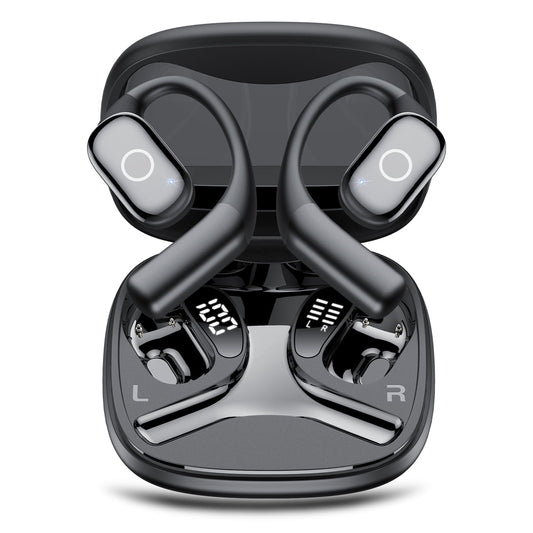 Open Ear Headphones, Bluetooth 5.4 Earphones Stereo Sound, Wireless Headphones 30 Hours Playback, Type-C Charging, Clear Calls, Waterproof Open Ear Earbuds,Black