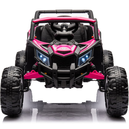 iRerts 24V Ride on UTV, Powered Ride on Cars with Remote Control, Bluetooth, Music Player, 4 Wheels Spring Suspension, LED Lights, Ride on Toys Electric Cars for Kids Girls Gifts, Pink