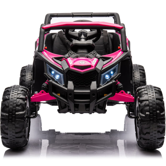 iRerts 24V Ride on UTV, Powered Ride on Cars with Remote Control, Bluetooth, Music Player, 4 Wheels Spring Suspension, LED Lights, Ride on Toys Electric Cars for Kids Girls Gifts, Pink