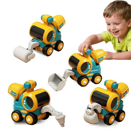 QXQ Construction Toys, Pressing Engineering Trucks Vehicles, Includes Excavator, Road Roller, Bulldozer, Pile Driver, Car Toys for Boys 3-6 Years Kid Toddlers Birthday Gifts (Colorful 4 Pack)