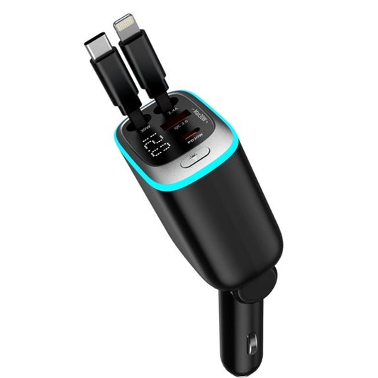 KT1 Retractable Car Charger Usb C, 4 in 1 Car Charger, 180° Adjustable, for iPhone 16, iPad, Airpod, Galaxy, Pixel, Fathers Day Gifts