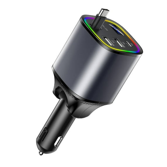 Fast Car Charger Adapter, 4 in 1 charging, Type-C, Lightning Charging Plug, USB C & USB A Ports, Compatible with Most mobile phones, For Road Trips & Daily Commute