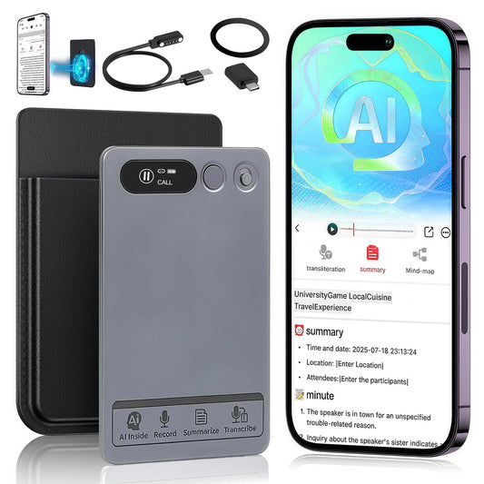 SEREE AI Voice Recorder, Real-Time Transcribe & Summarize, Noise Cancellation Technology, Ultra-Thin, Support 118 Languages, 64GB Memory APP Control Audio Recorder for Meetings, Lectures, Calls