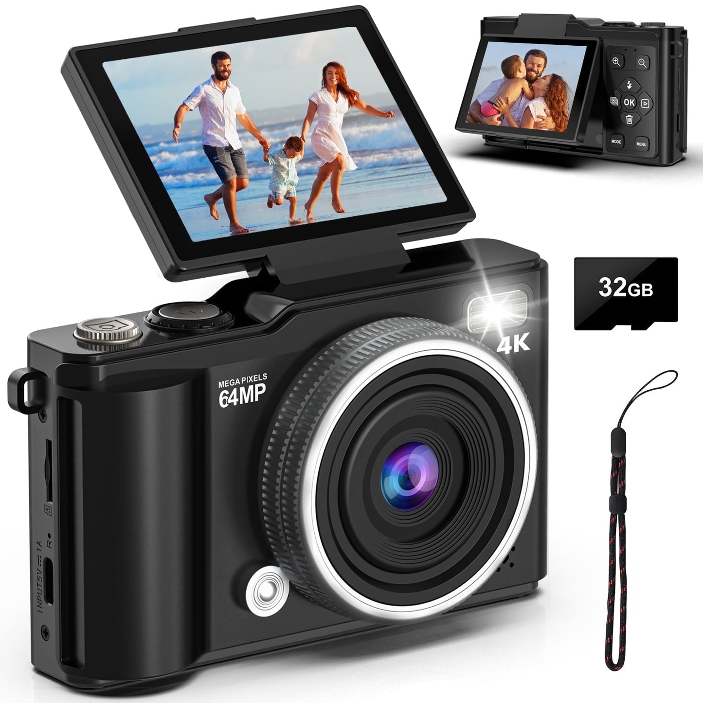 SEREE Digital Camera 4k 64MP with 32GB card 16X Zoom Autofocus Compact Camera with 32GB SD Card