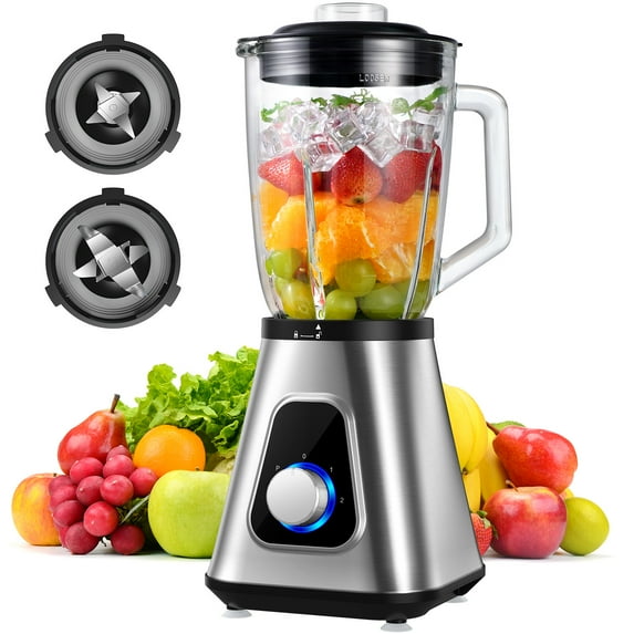 1200W Smoothie Blender, 52 Oz Countertop Blender for Shakes & 22 Oz Juicer Cup, 3 Adjustable Speed for Frozen Fruit Drinks, Smoothies, Sauces, Large Capacity