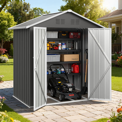 Outdoor Storage Sheds, syngar 6' x 4' Metal Storage Shed, Garden Shed with Lockable Doors, Tools Storage Shed for Backyard, Patio, Lawn, D9094
