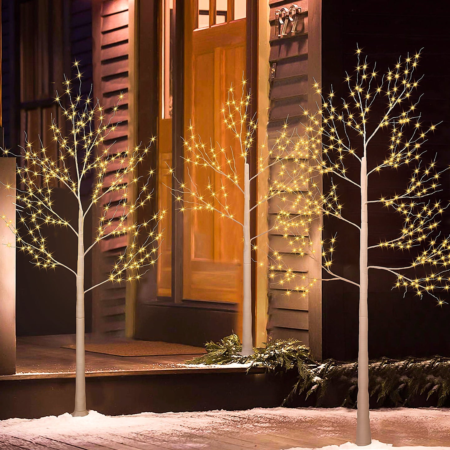 Set of 3 White Birch Trees, SYNGAR 4ft, 5ft and 6ft Christmas Tree with LED Lights, Fits for Christmas Decoration, Home Christmas Lights for Indoor Outdoor Wedding Party Garden, Warm White, D4004