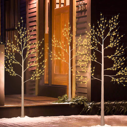 Set of 3 White Birch Trees, SYNGAR 4ft, 5ft and 6ft Christmas Tree with LED Lights, Fits for Christmas Decoration, Home Christmas Lights for Indoor Outdoor Wedding Party Garden, Warm White, D4004