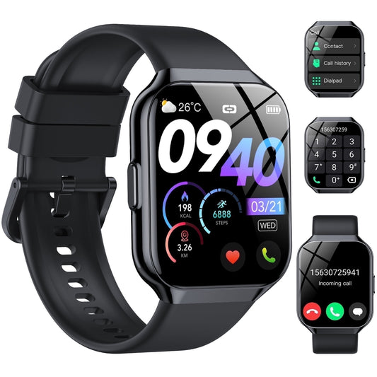 Smart Watch Fits for Android and iPhone 1.96'' Smartwatch for Men Women 110+ Sports Modes Fitness Tracker with Answer Make Calls/Message Reminder, IP68 Waterproof for Gift (Black)