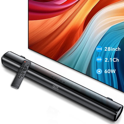 Sound Bar for Smart TV, 60W Soundbar TV Speakers, 2.1 ch Home Theater with Subwoofer Boost, 3 Equalizer Modes, Soundbar for TV/PC/Gaming/Projectors, Bluetooth, OPT, COX, USB & AUX Wall Mountable