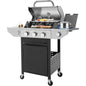 Syngar 3-Burner Propane Gas Grill, Stainless Steel BBQ Grill with Side Burner and Thermometer for Outdoor Party, Camping