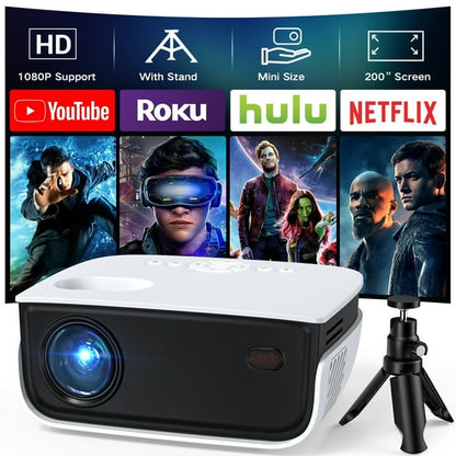 TOPVISION 1080P Mini Projector,Keystone Correction,up to Support 240'' Screen,with Stand