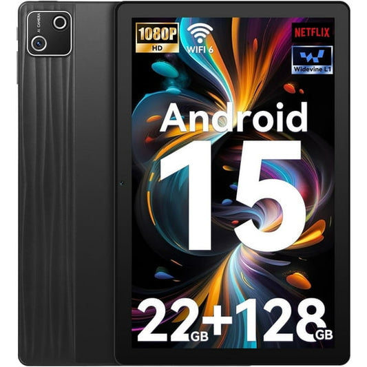 2025 Latest Android 15 Tablet - Tablet 10 Inch with 22GB + 128GB + 1TB TF Octa Core and Widevine L1, Wi-Fi 6G/BT 5.3, 6200mAh, 5+8MP, Computer Mode Supported - Black