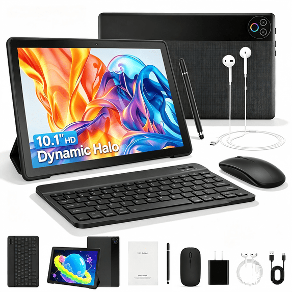 Gstrlinen  10.1 Inch Tablet Set with Keyboard and Mouse, 16GB RAM 32GB ROM 1TB Expand, 5G WiFi Octa-Core, Black