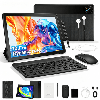 Gstrlinen  10.1 Inch Tablet Set with Keyboard and Mouse, 16GB RAM 32GB ROM 1TB Expand, 5G WiFi Octa-Core, Black