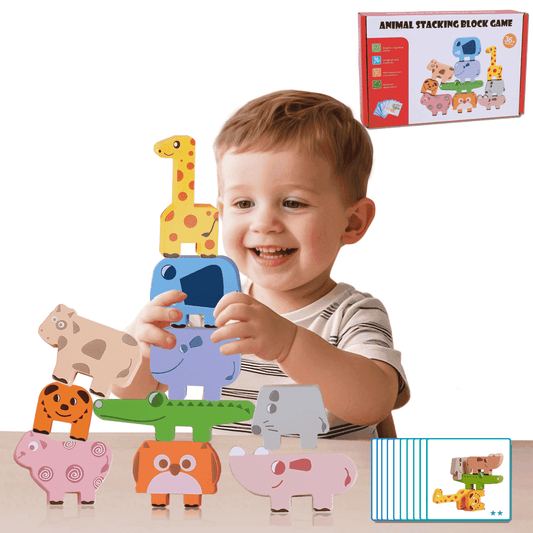 QXQ Montessori Toys for 1 year old, 10 Pack Wooden Animal Blocks Sorting & Stacking Education Toddler Puzzles Toys, Toddler Toys Age 0+ Year Old Girl Boy Birthday Gifts