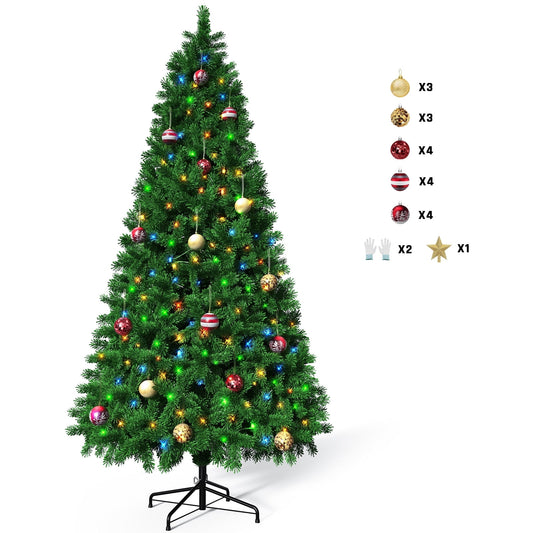 VAVSEA 7.5 FT Pre-Lit Christmas Trees Include 18pcs Christmas Ball and 1 Star, Artificial Christmas Tree with 1500 PVC Branch Tips & 380 Color-Changing LED Lights for Holiday Party, Home