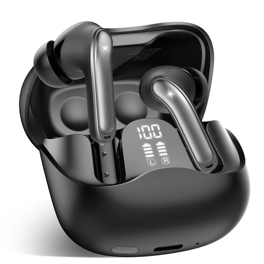 Wireless Earbuds, Bluetooth 5.4 Headphones with Hybrid Active Noise Cancelling with 3 Mics ANC Clear Call, 40H Playtime Earphones with Wireless Charging Case Power Display for Gym/Running/Work, Black