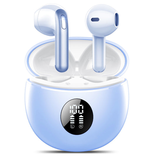 Bluetooth Headset V5.4, Wireless Bluetooth Earpiece, 65H Talk Time with LED Charging Case, Hands Free Noise Canceling Headphones, Wireless Headset with Mute Button for Cell Phones/Trucker Purple