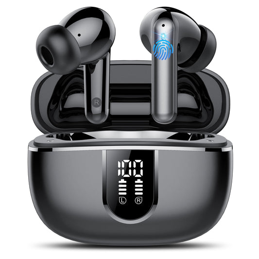 Wireless Earbuds, Bluetooth Headphones 5.4, Bass Boost 85%, 50Hrs Playtime Bluetooth Earbuds with 4 ENC Call Noise Cancelling Mics, IP7 Waterproof Sports Ear buds for Android iOS Black