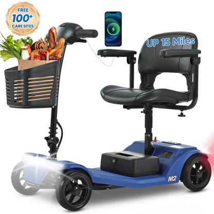 Yardmaster Clearance 4-Wheel Mobility Scooter, 15Miles Foldable Scooter for Seniors and Adults, 12AH Powered Mobile Wheelchair with Removable Battery, Easy Assembly, 350LBS, Blue