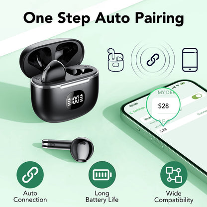 Wireless Earbuds Bluetooth Headphone 60H Deep Bass Loud Sound with 4 Mic Clear Call Ear Buds Noise Cancelling IP7 in-Ear Headphones with Wireless Charging Case Compatible for iPhone Android, Black