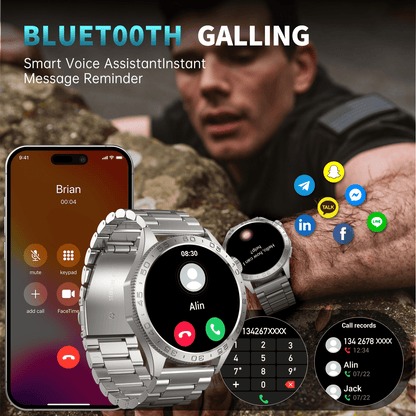 Smart Watch for Men(Answer/Dial Calls), 1.43'' AMOLED/100 Sports Modes, 5ATM Waterproof Fitness Watch with Fitness Tracking Fits for Android and iOS Smartwatch Silver Steel