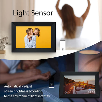 AEEZO Digital Photo Frame 10.1 Inch WiFi Picture IPS HD Touch Screen Smart Cloud Photo Frame with 16GB Storage, Auto-Rotate, Easy Setup to Share Photos or Videos Remotely via AiMOR APP (Black)