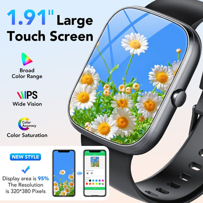 2025 NEW 1.91''HD Screen Smart Watch Compatible with Android and iPhone,Answer/Make Calls/100 Sports Modes/Message Reminder,IP68 Waterproof Fitness Tracker for Men Women, Gifts