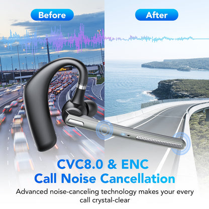 Tikland Bluetooth Headsets, Wireless Bluetooth Earpiece with 500mAh Charging Case 250 Hours Talking Time Built-in Microphone for iOS Android Cell Phone, V5.3 Hand-Free Headphones for Trucker, Office