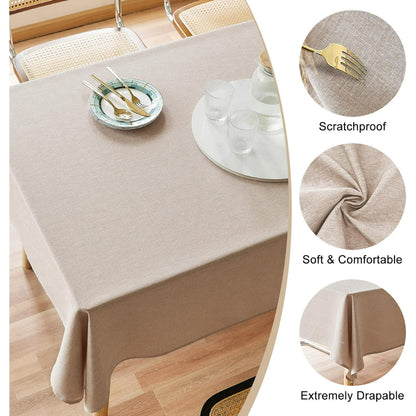 Parojati Textured Linen Tablecloth Rectangle 52x70 Waterproof Spill-Proof Wipeable Table Cloth Wrinkle Free Linen Dining Table Cover for Birthday Farmhouse Spring Tablecloths Khaki
