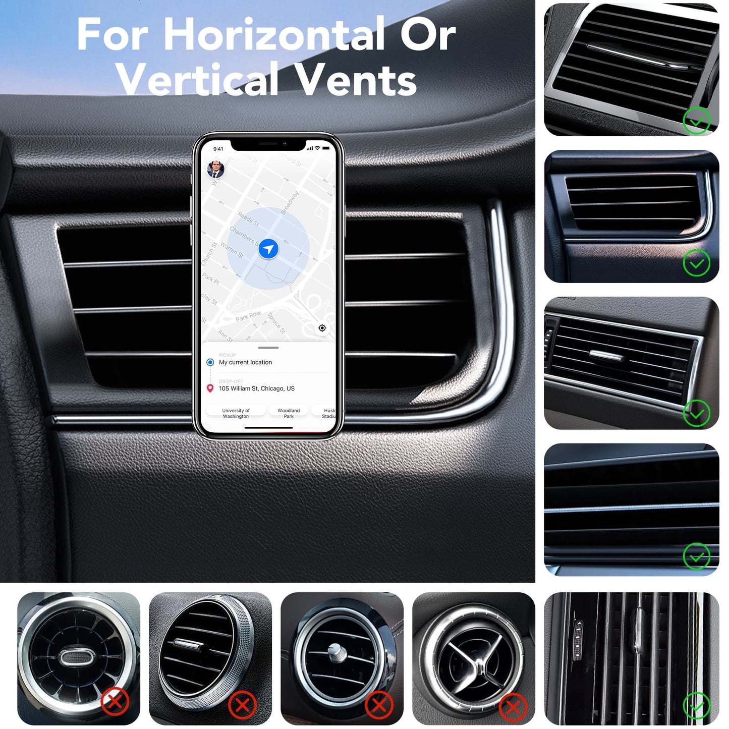 FAMOO Magsafe car mount for Car Features Strong Magnets, with Car Phone Holder Mount Designed for Dashboard Use.360° , Car Phone Holder Works As Practical Car Accessories Fit for iPhone, Black