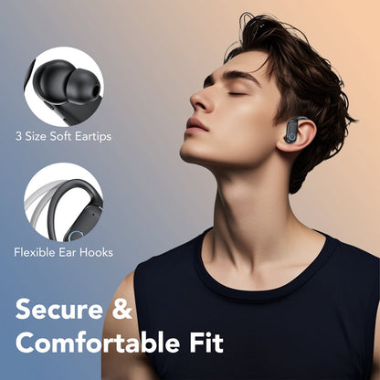 Bluetooth Headphones 5.4, Over-Ear Headphones Built-in 4 ENC Mics, 60Hrs Playtime Wireless Earbuds, Bass Boost 85%, IPX7 Waterproof Ear Buds with Earhook for Exercise Running Sports Black