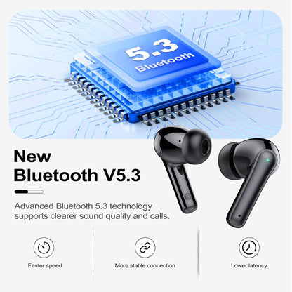 Wireless Ear Buds 48H Playtime Bluetooth Ear Buds Stereo Bluetooth Headphones LED Display IPX7 Waterproof in-Ear Earphones with Mic for TV Smart Phone Laptop Computer Sports