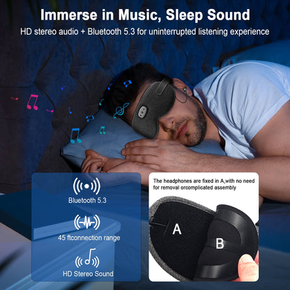 Sleep Headphones, Sleep Mask with Headphones Bluetooth 5.3 with HD Stereo Speakers for Side Sleepers, Zero Eye Pressure, Adjustable 3D Sleep Eye Mask for Airplane/Travel/Meditation/Nap
