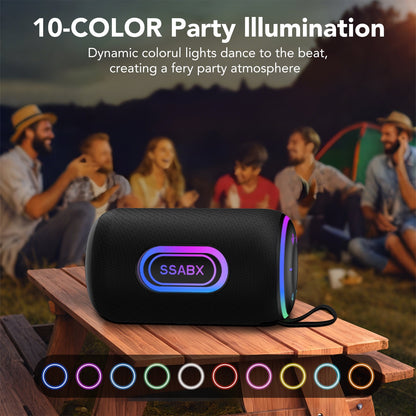 Portable Bluetooth Speaker, IPX7 Waterproof Wireless Speaker, 35W Loud Stereo Sound, 30H Playtime, 10 Colorful RGB Lights, TWS Pairing, Bluetooth 5.3 for Outdoor/Home/Party, Gift Ideas