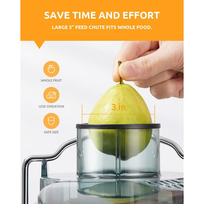 Juicer with 800W Motor, SHARDOR Juicer Machine with 3” Feed Chute, Dual Speeds Juice Maker for Fruits and Veggies, Anti-Drip Function Centrifugal Juicer, Include Cleaning Brush, BPA-Free, White