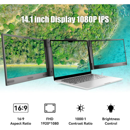 AEEZO 14" 1080P IPS Laptop Screen Extender | 280° Rotatable Portable Monitor, Plug & Play, Fits 13-17.3" Laptops, Compatible with Windows/Mac/Android/Chrome(Type-C/USB Interfaces, Requires DP)