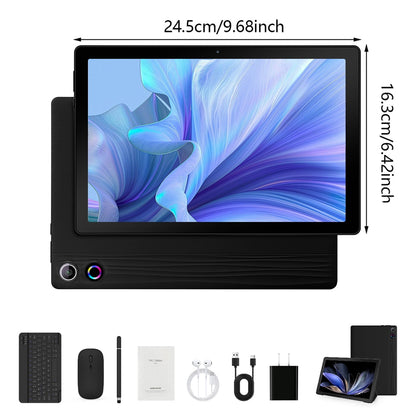 Android 14 Tablet 10 inch,Octa Core Ips HD Touch Screen,12GB RAM + 64GB ROM(TF 1TB), Widevine L1,5000mAh, Wi-Fi 6,Face Unlocked,Black+Keyboard & Mouse Set Black