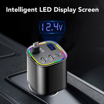 Fast Car Charger Adapter, 4 in 1 charging, Type-C, Lightning Charging Plug, USB C & USB A Ports, Compatible with Most mobile phones, For Road Trips & Daily Commute