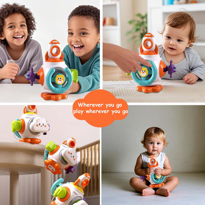 QXQ Montessori Toddler Toys for 1-3, 6 in 1 Travel Activities Busy Board Cube, Baby Sensory Toys for 6-12 18 Months Baby Gifts, One 2 3 Year Old Infant Boys Girls Educational Learning Toys (Rocket)